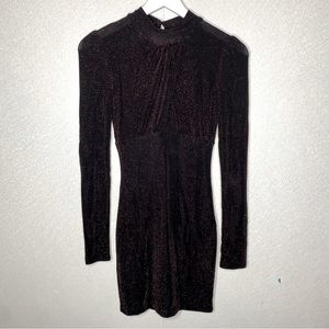 Mystic Iridescent Bodycon Glittery Keyhole Long Sleeve Mini Dress‎ Size Small